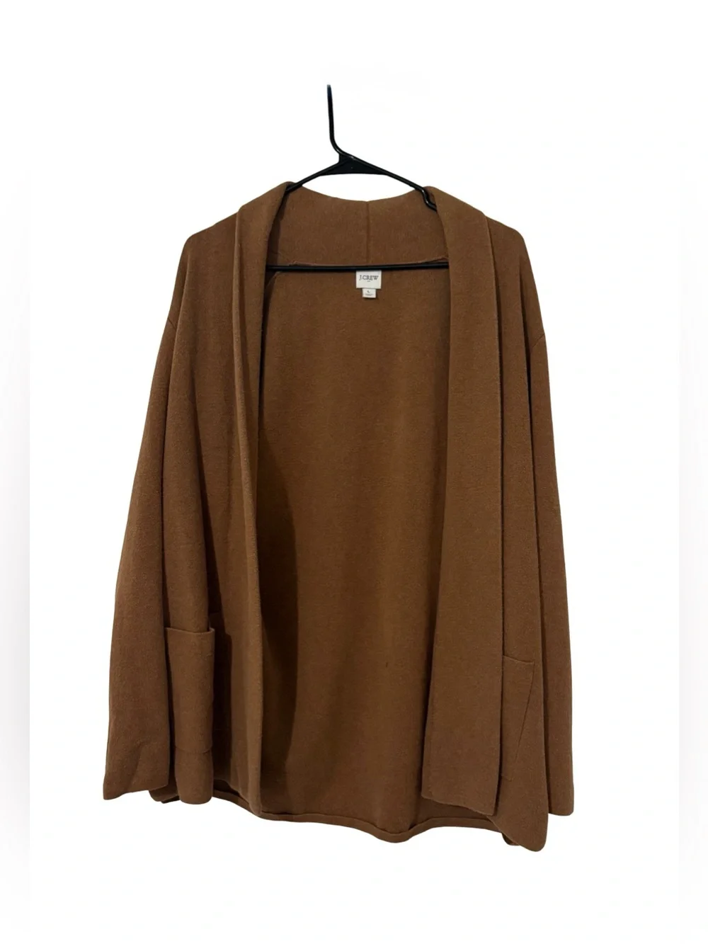 100% cotton J. Crew Brown Open-Front Shawl Collar Cardigan